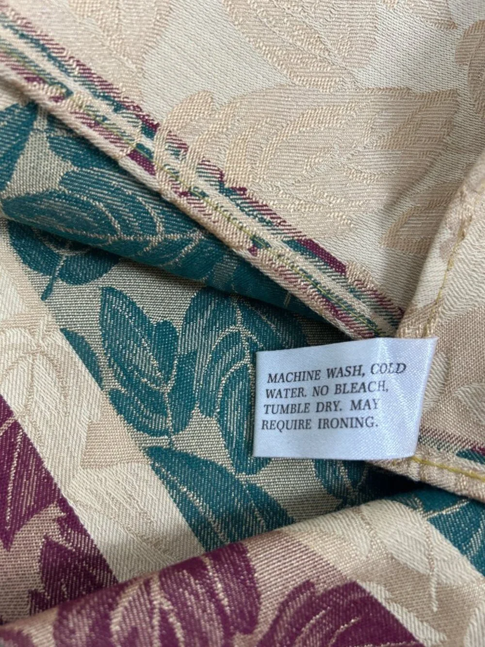 Vintage 90s Fall Leaves Tablecloth 60x95 Gold Teal Burgundy Autumn Decor